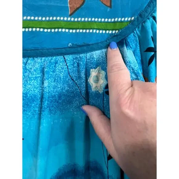 Vintage Boho Floral Caftan Dress Multicolor Cotton Short Sleeve XL w/Pockets - Picture 8 of 11